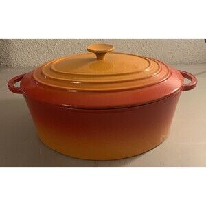 Vintage Staub Basix #31 Cast Iron Oval Red Orange Ombré Dutch Oven 6qt.